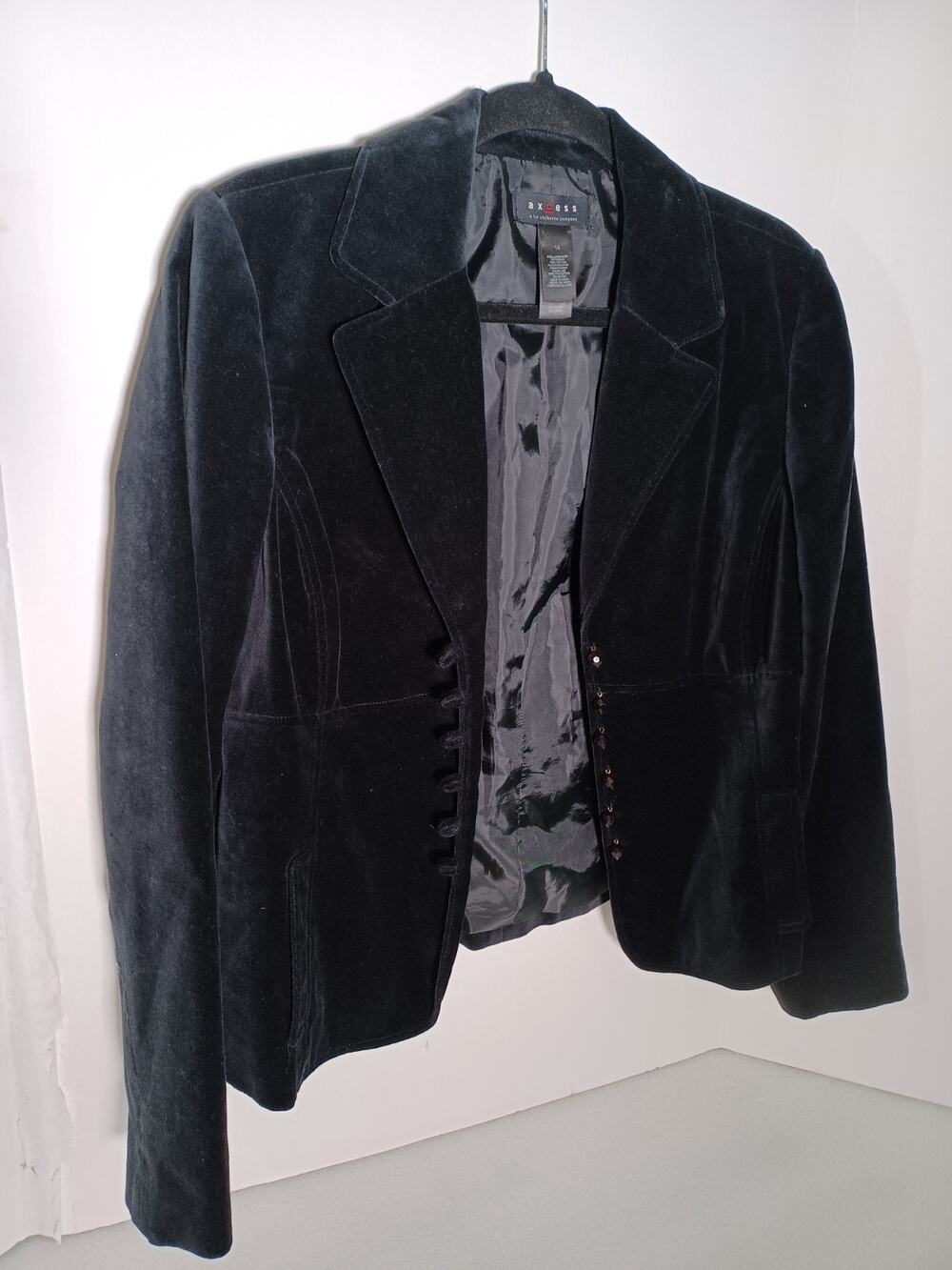 Axcess Velvet Jacket Black Goth Classic Hand Top Stitching Woman's 14